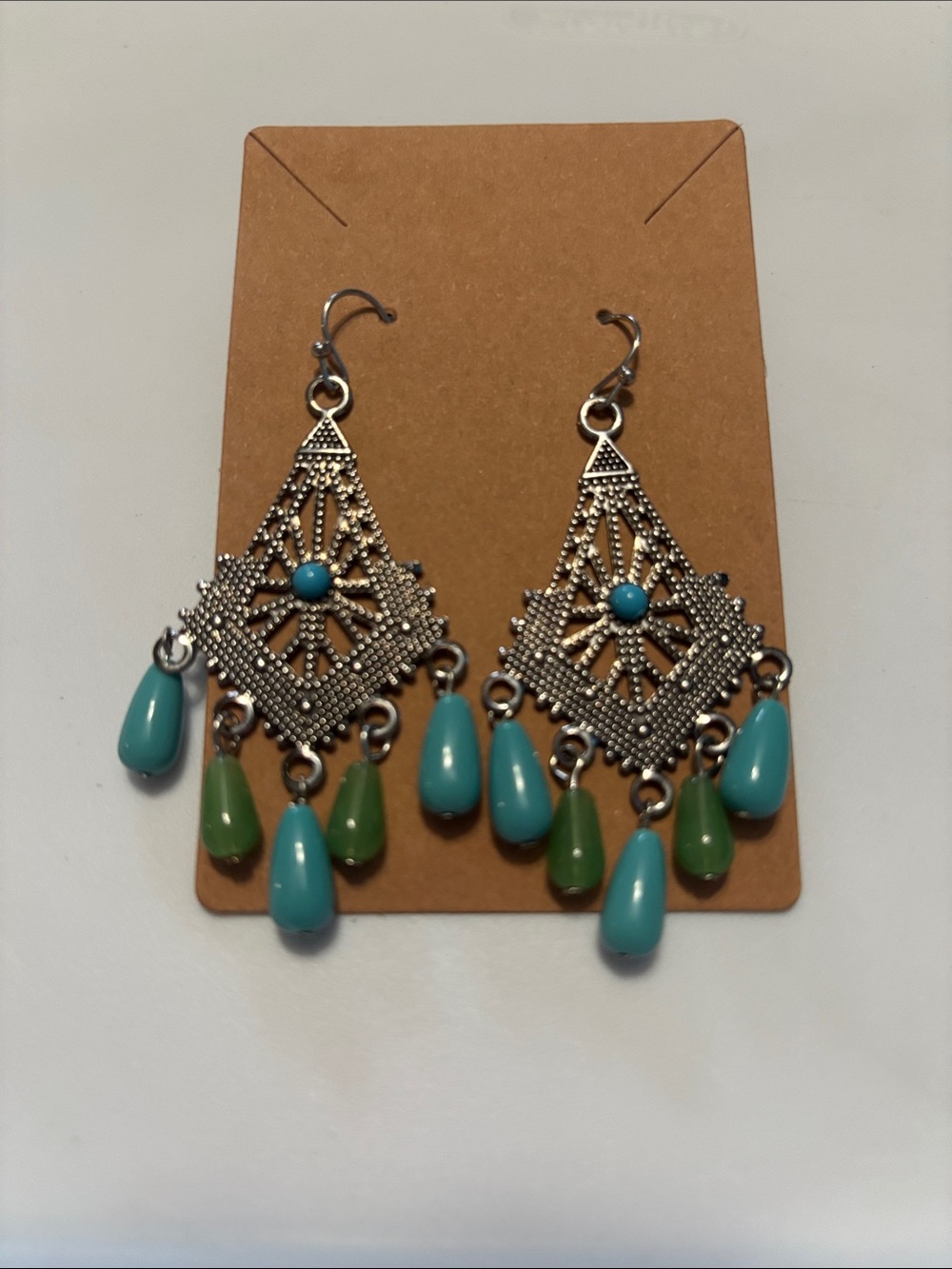 Fashion Jewelry Turquoise & Green Filigree Dangle Earrings